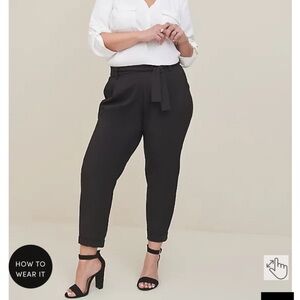 NWT Pull on Taper Stretch Crepe High Rise Tie Front Pant. 2! Torrid Black 0 & 00